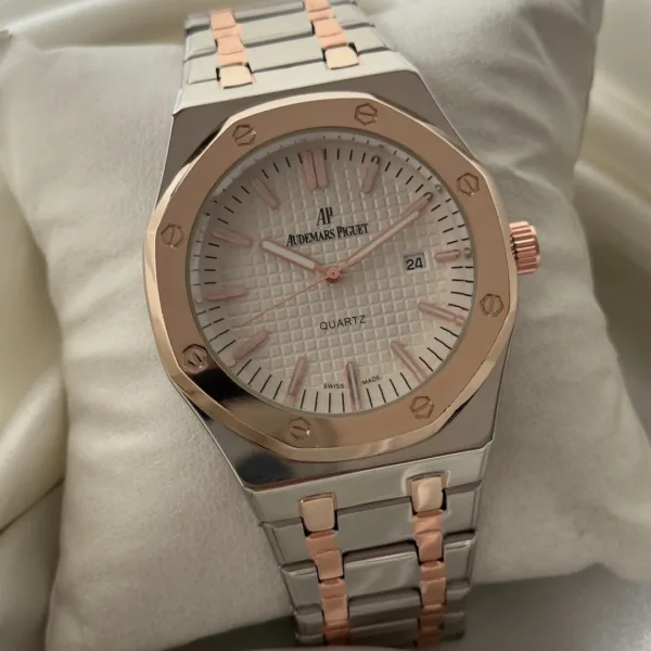 AP Piguet - (Analog Watch) – White Dial / Rose Gold & Silver Strap