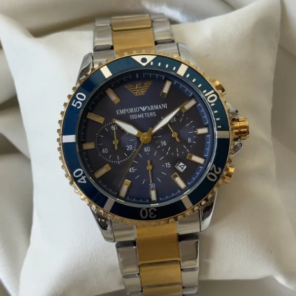 Armani-AR11362 (Chronograph Watch) – Blue Dial / Silver & Gold Strap