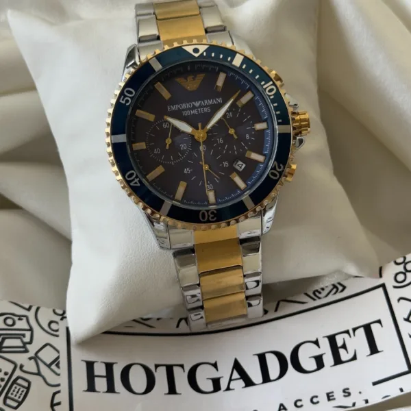 Armani-AR11362 (Chronograph Watch) – Blue Dial / Silver & Gold Strap