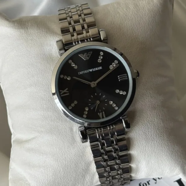 Armani-AR1676 (Chronograph Watch) – Black Crystal Dial / Silver Strap
