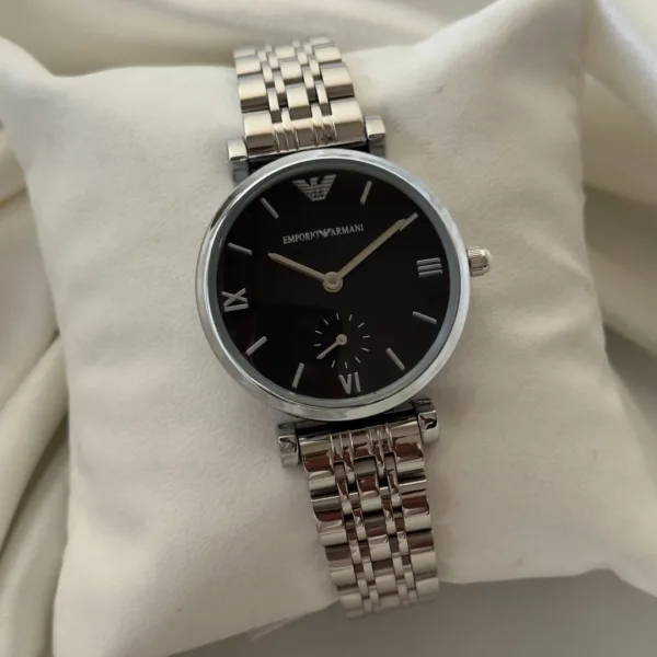 Armani-AR1676 (Chronograph Watch) – Black Dial / Silver Strap