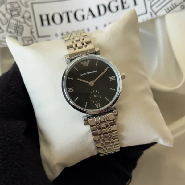 Armani-AR1676 (Chronograph Watch) – Black Dial / Silver Strap