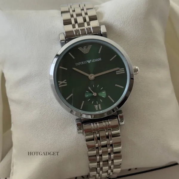 Armani-AR1676 (Chronograph Watch) – Green Dial / Silver Strap