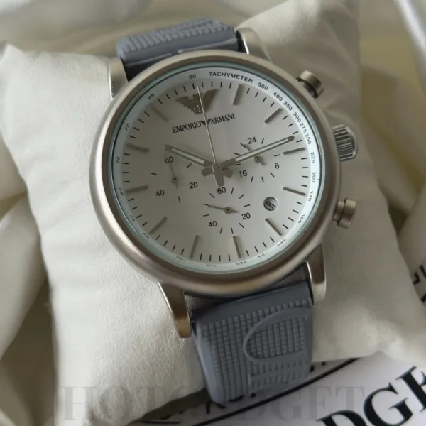 Armani-AR1807 Luigi (Chronograph Watch) – White Dial / Grey Strap