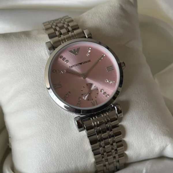 Armani-AR1819 (Chronograph Watch) – Rose Dial / Silver Strap
