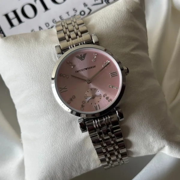 Armani-AR1819 (Chronograph Watch) – Rose Dial / Silver Strap