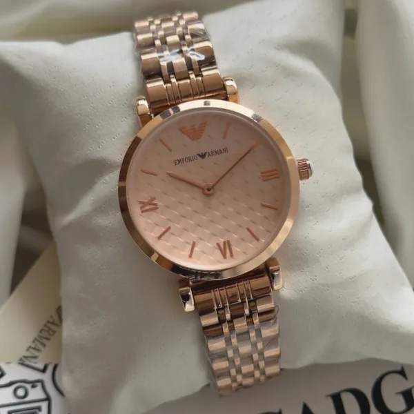 Armani-AR1987 (Analog Watch) – Rose Gold Dial / Silver & Rose Strap