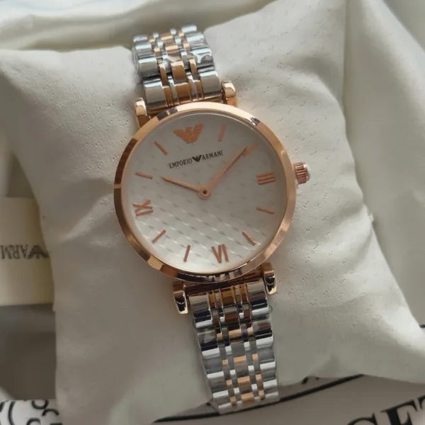 Armani-AR1987 (Analog Watch) – White Dial / Silver & Rose Strap