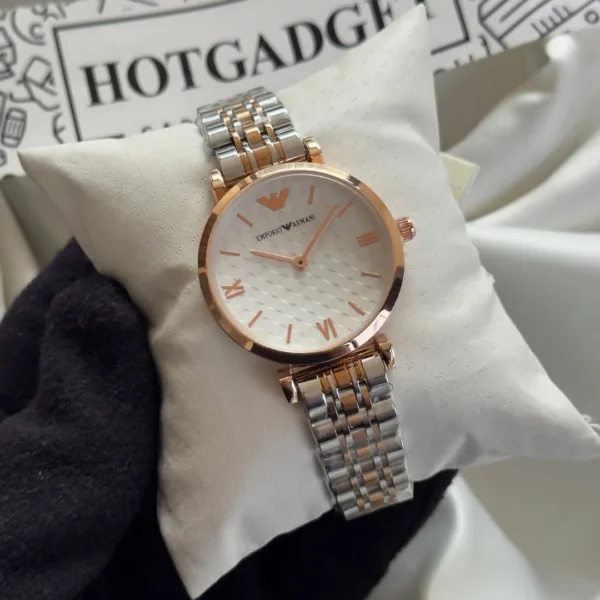 Armani-AR1987 (Analog Watch) – White Dial / Silver & Rose Strap