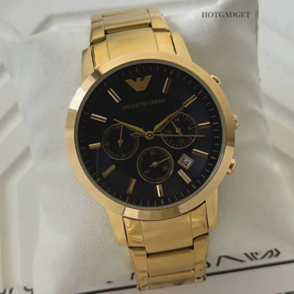 Armani-AR2434 (Chronograph Watch) – Black Dial / Gold Strap