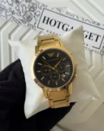 Armani-AR2434 (Chronograph Watch) – Black Dial / Gold Strap