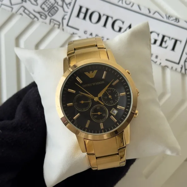 Armani-AR2434 (Chronograph Watch) – Black Dial / Gold Strap