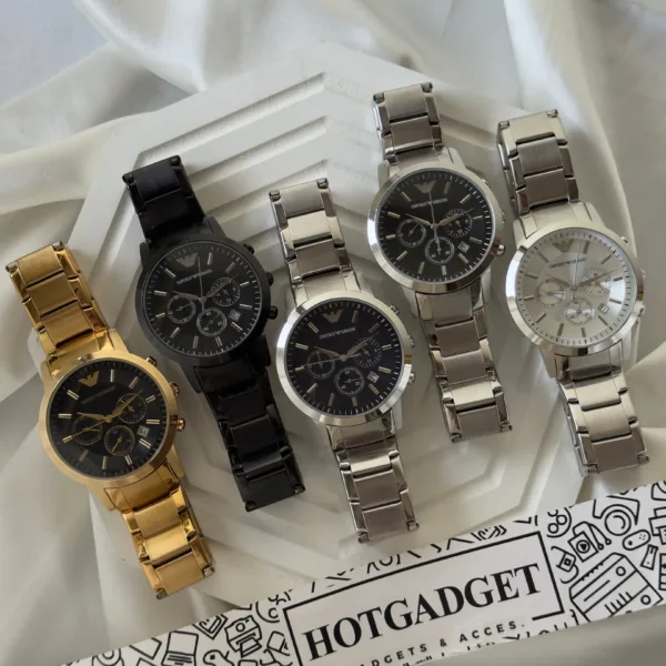 Armani-AR2434 (Chronograph Watch) – Black Dial / Silver Strap