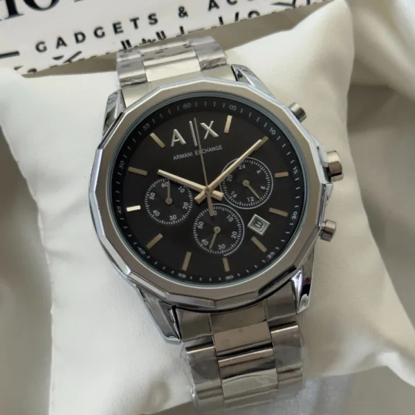 Armani-AX1720 (Chronograph Watch) – Black Dial / Silver Strap