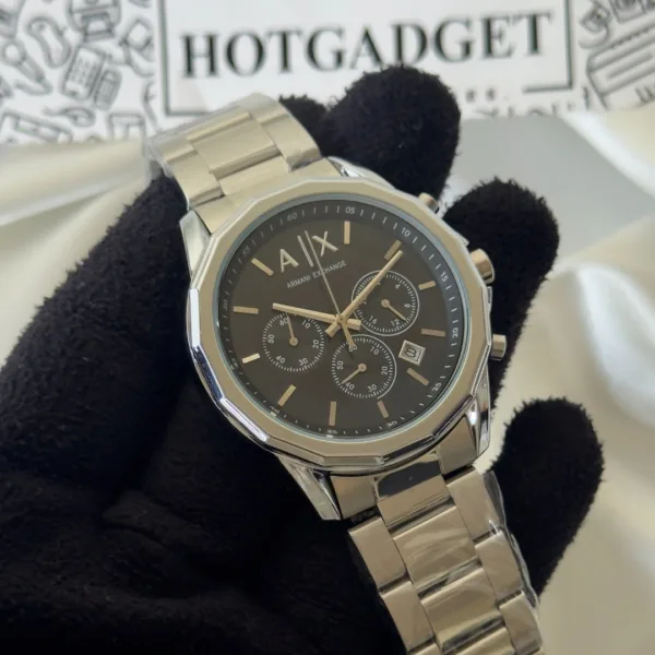 Armani-AX1720 (Chronograph Watch) – Black Dial / Silver Strap
