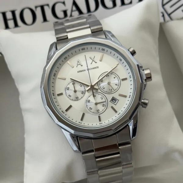 Armani-AX1720 (Chronograph Watch) – White Dial / Silver Strap