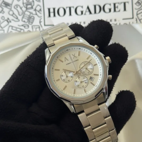 Armani-AX1720 (Chronograph Watch) – White Dial / Silver Strap