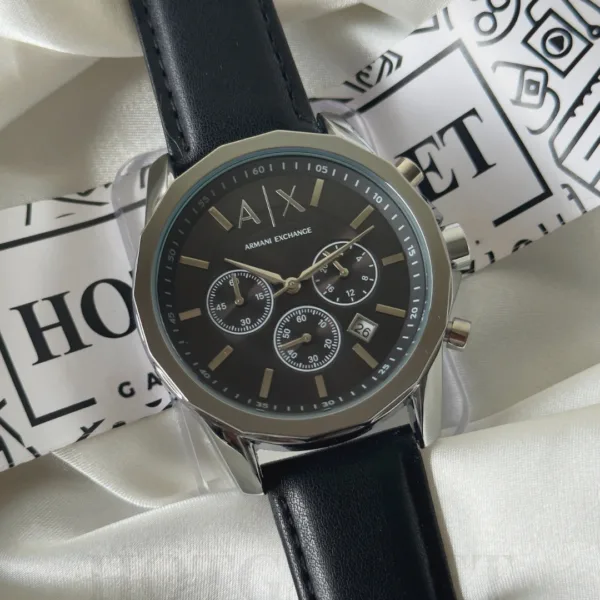 Armani-AX1721 (Chronograph Watch) – Black Dial / Black Strap – Silver Case