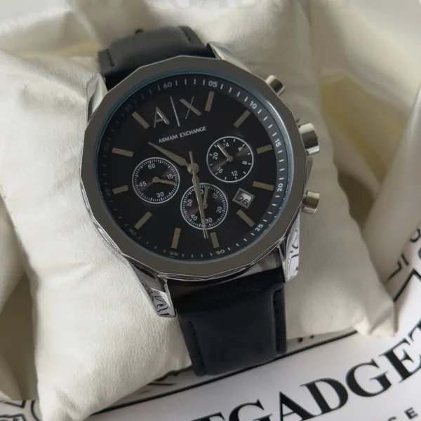 Armani-AX1721 (Chronograph Watch) – Black Dial / Black Strap – Silver Case