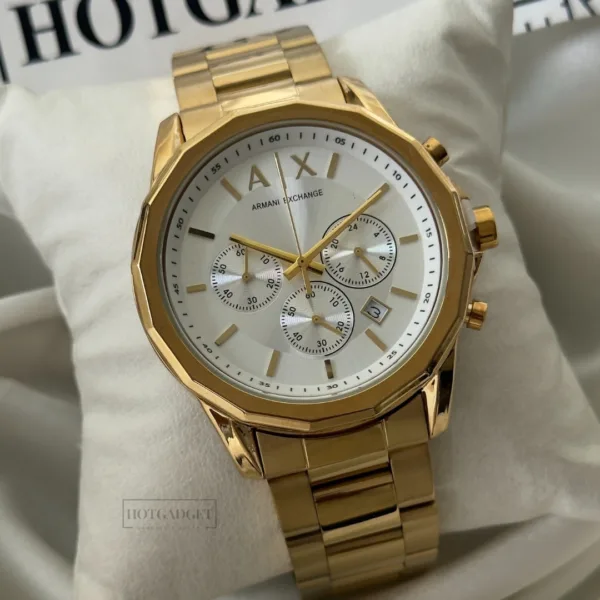 Armani-AX1721 (Chronograph Watch) – White Dial / Gold Strap