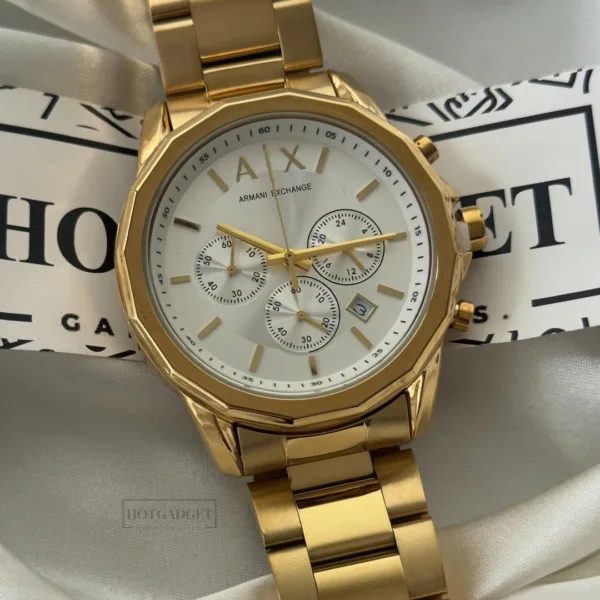 Armani-AX1721 (Chronograph Watch) – White Dial / Gold Strap