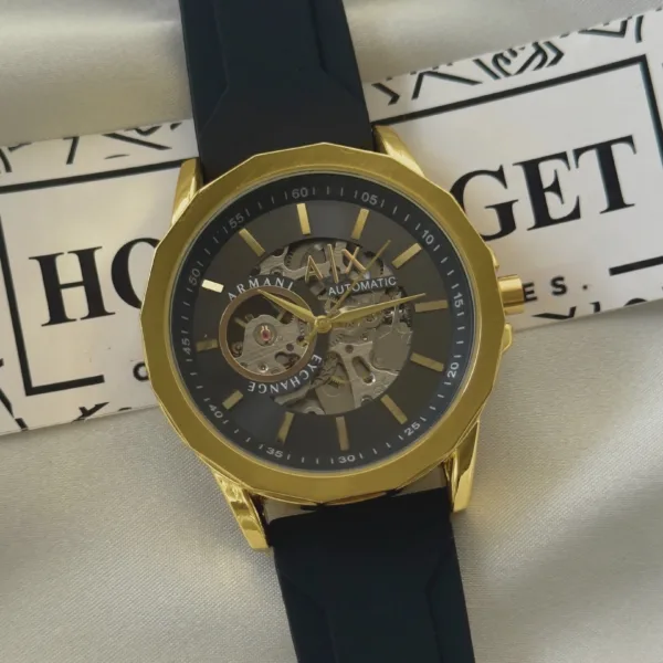 Armani-AX1726 (Automatic Watch) – Gold Dial / Black Strap