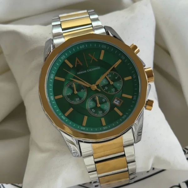 Armani-AX1771 (Chronograph Watch) – Green Dial / Gold & Silver Strap