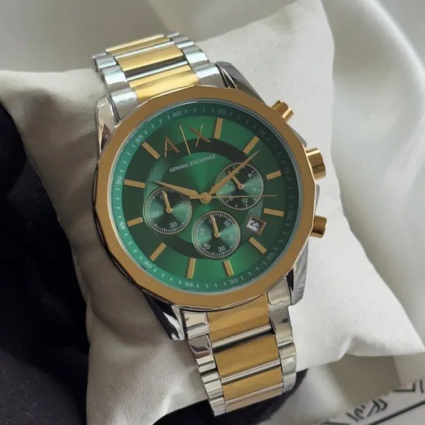 Armani-AX1771 (Chronograph Watch) – Green Dial / Gold & Silver Strap
