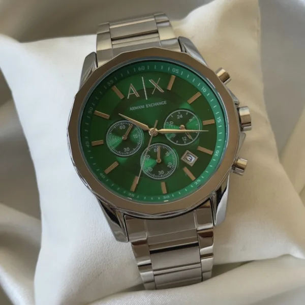 Armani-AX1771 (Chronograph Watch) – Green Dial / Silver Strap