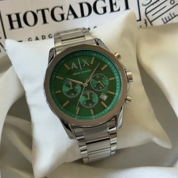 Armani-AX1771 (Chronograph Watch) – Green Dial / Silver Strap
