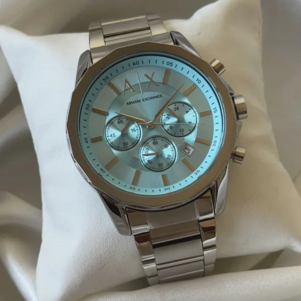Armani-AX1771 (Chronograph Watch) – Mint Blue Dial / Silver Strap