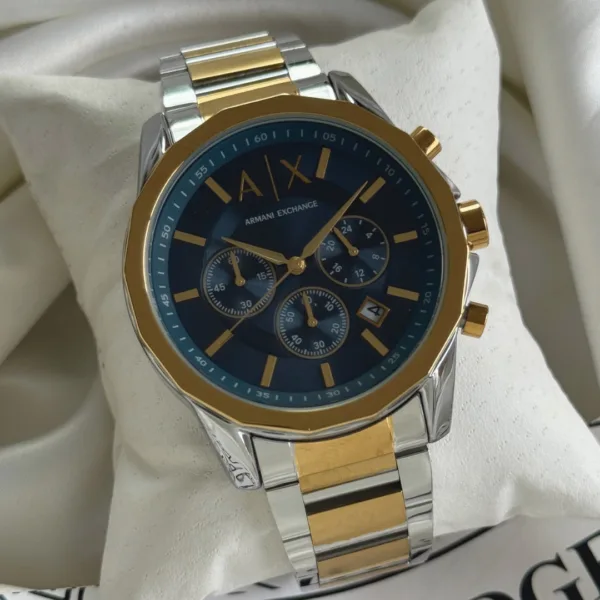 Armani-AX1771 (Chronograph Watch) – Navy Blue Dial / Gold & Silver Strap
