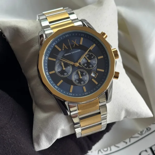 Armani-AX1771 (Chronograph Watch) – Navy Blue Dial / Gold & Silver Strap