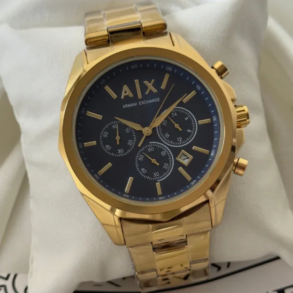 Armani-AX2509 (Chronograph Watch) – Navy Blue Dial / Gold Strap