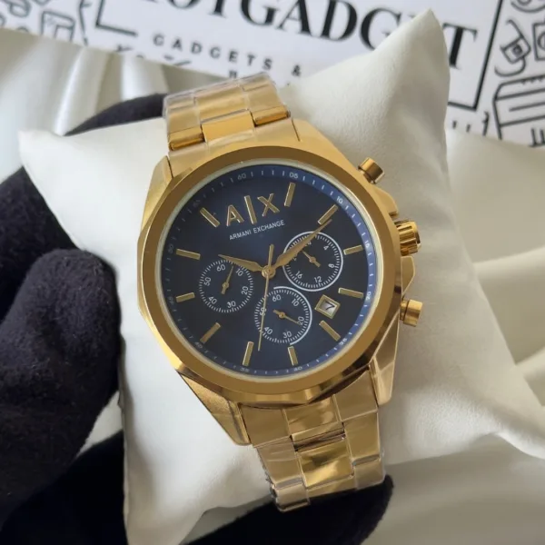 Armani-AX2509 (Chronograph Watch) – Navy Blue Dial / Gold Strap
