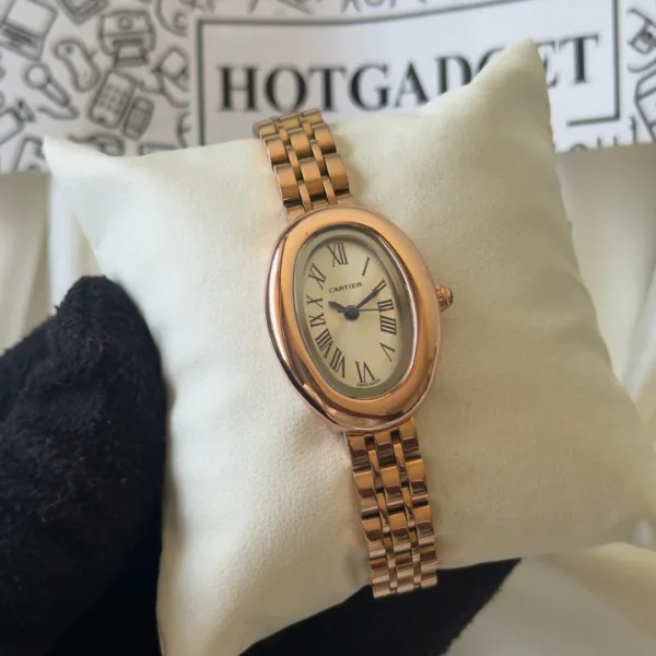 Cartier-Baignoire - (Analog Watch) – White Dial / Rose Gold Strap