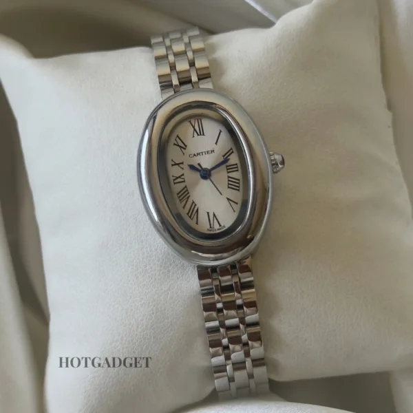 Cartier-Baignoire - (Analog Watch) – White Dial / Silver Strap