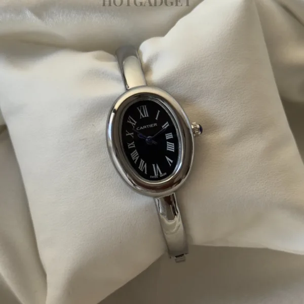 Cartier-Baignoire - (Bracelet Watch) Silver – Black Dial / Silver Strap