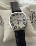 Cartier-Drive Moon (Chronograph Watch) – White Dial / Black Strap