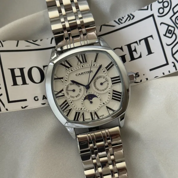 Cartier-Drive Moon (Chronograph Watch) – White Dial / Silver Strap