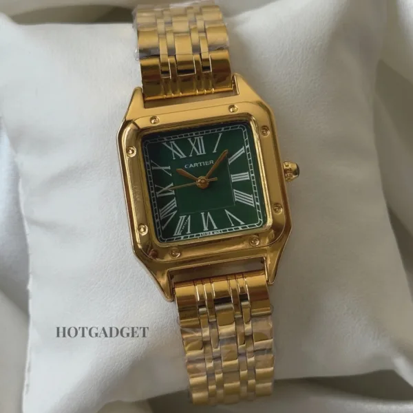 Cartier-Santos - (Analog Watch) – Green Dial / Gold Strap