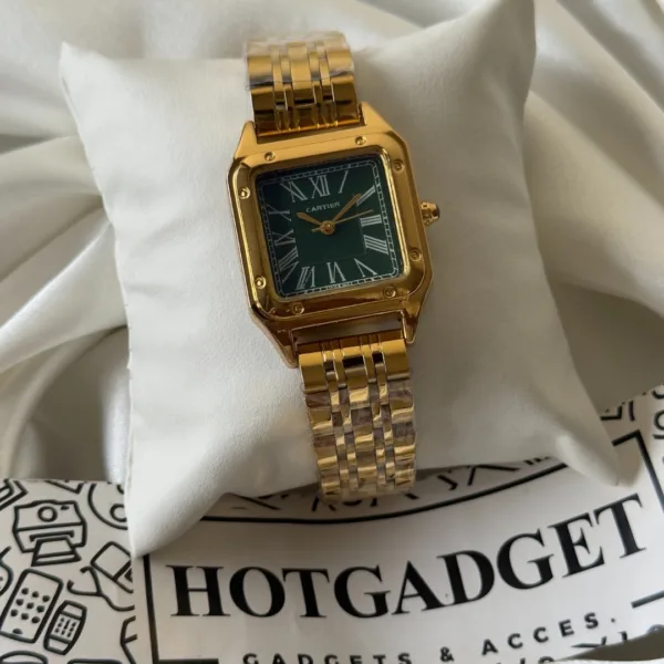 Cartier-Santos - (Analog Watch) – Green Dial / Gold Strap