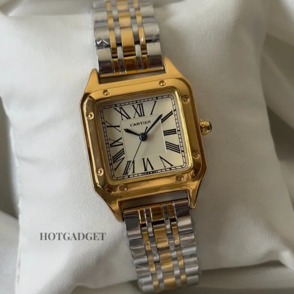 Cartier-Santos - (Analog Watch) – Silver & Gold Dial / Silver Strap