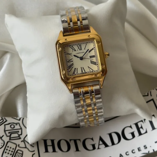Cartier-Santos - (Analog Watch) – Silver & Gold Dial / Silver Strap