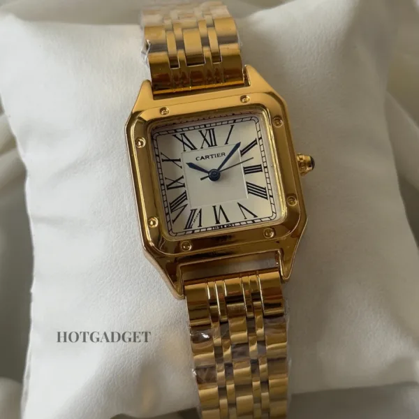 Cartier-Santos - (Analog Watch) – White Dial / Gold Strap