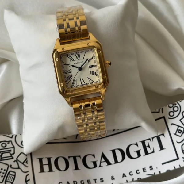 Cartier-Santos - (Analog Watch) – White Dial / Gold Strap