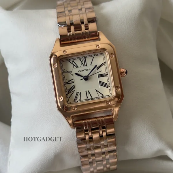 Cartier-Santos - (Analog Watch) – White Dial / Rose Gold Strap