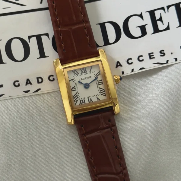 Cartier-TANK - (Analog Watch) – White Dial / Brown Strap – Gold Case