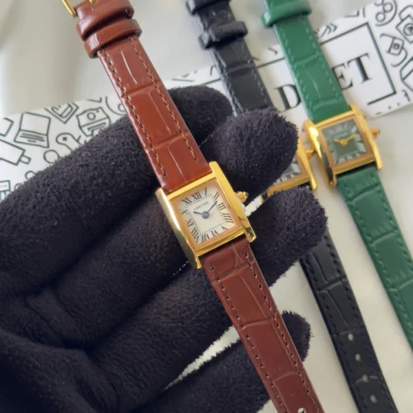 Cartier-TANK - (Analog Watch) – White Dial / Brown Strap – Gold Case