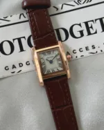 Cartier-TANK - (Analog Watch) – White Dial / Brown Strap – Rose Gold Case
